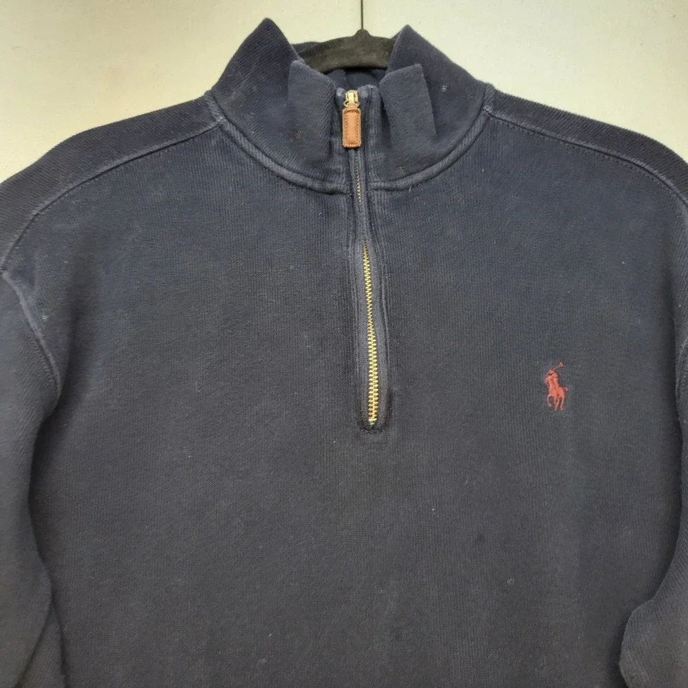 Polo Ralph Lauren Quarter Zip Pullover Mens XL Navy Blue Cotton Knit Mock Neck